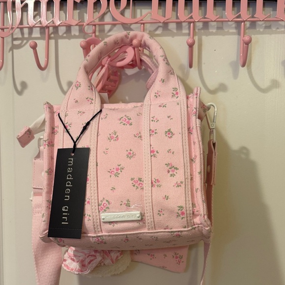 Madden Girl Pink Floral Mini Backpack with Teddy Charm - Picture 2 of 4